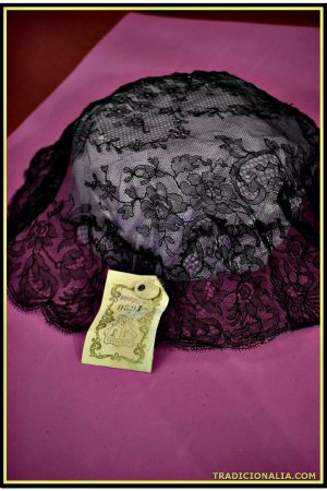 Elegante mantilla antigua cubre cabeza negra