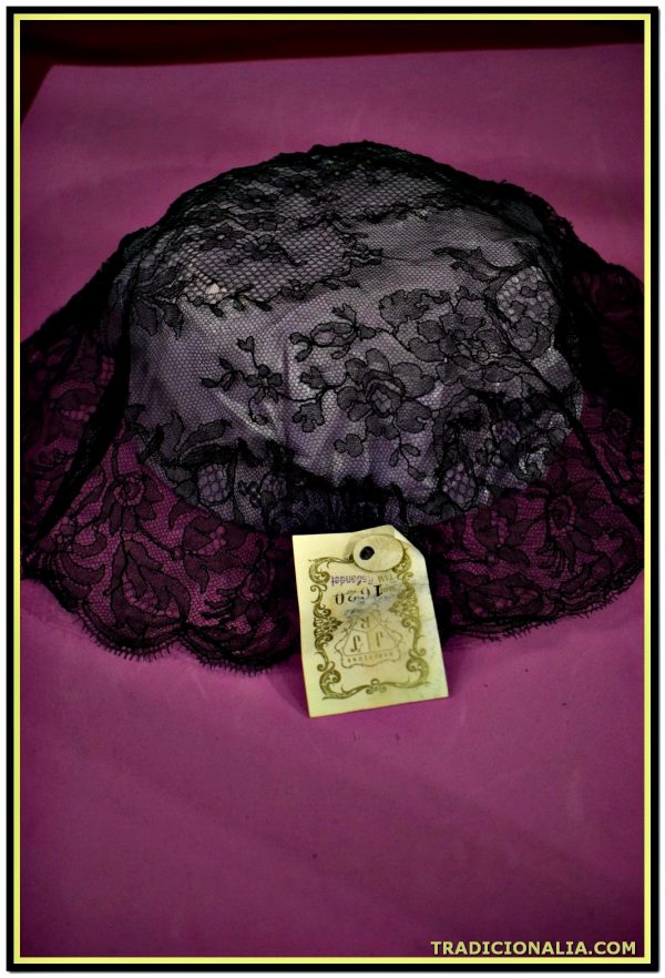 Elegante mantilla antigua cubre cabeza negra